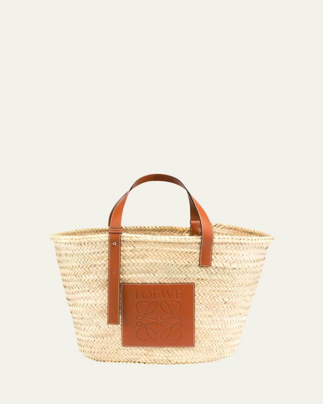x Paula's Ibiza Basket Bag in Palm Leaf with Leather Handles